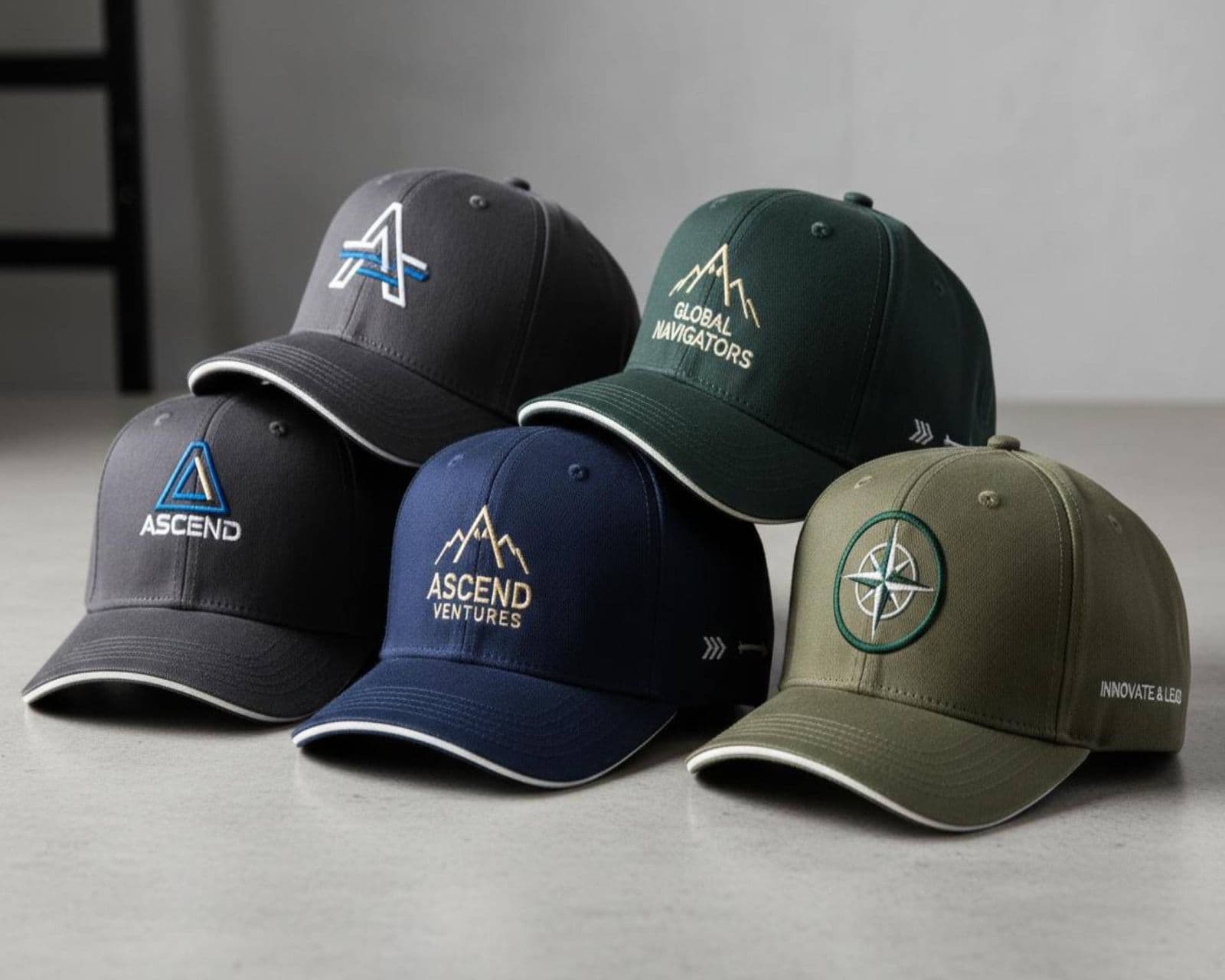 Premium custom embroidered hats with logo designs for business branding